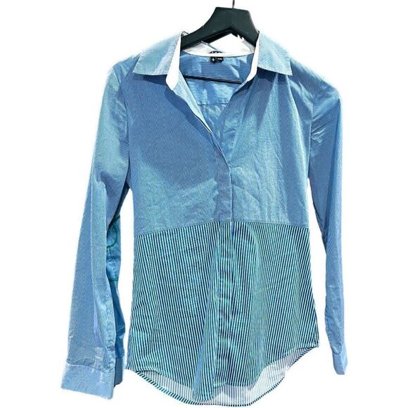THEORY Striped Bottom Down Collared Dress Shirt Top Blouse Size Small - Picture 1 of 5